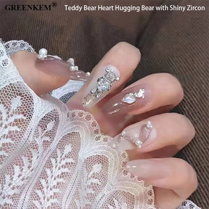 Oro Plata Nuevos accesorios para <span class=keywords><strong>uñas</strong></span> Oso de peluche Corazón Abrazar Oso <span class=keywords><strong>con</strong></span> circón brillante Nail Art Charms para <span class=keywords><strong>uñas</strong></span> Suministros Diseño - Product Image 3