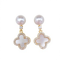 Boucles d'oreilles pendantes Sanqing pour femme, motif trèfle, perle d'eau douce naturelle, style tendance, usage quotidien, mariage, événements spéciaux