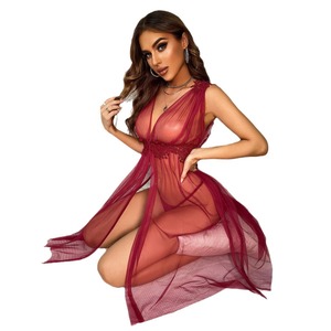 Vente en gros de lingerie sexy pour femmes, style européen et américain, robe de nuit en maille, col en V, transparente, tendance 2023 - Product Image 4