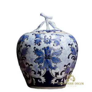 Neue chinesische Art Keramik Lagerung Zucker Kaffee Tee Gläser blau und weiß runde Vase Luxus Geschäfts geschenke