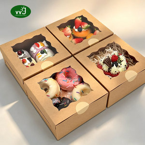 Boîte d'emballage pour gâteaux, pâtisseries et desserts VVG OEM ODM, écologique, en papier kraft, avec fenêtre, pour boutique de cupcakes - Product Image 4