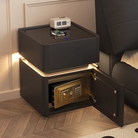 Mesita de Noche Inteligente Moderna y Lujosa con Luces LED, Carga Inalámbrica, Altavoz, Gabinete de Madera y Cuero para Dormitorio