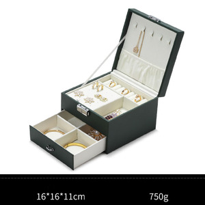 Leather Drawer <b>Jewelry</b> <b>Organizer</b> Box 2 Layers Jewellery Gift Case Double Layer Desktop Box With Metal Lock - Product Image 6