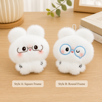 Porte-clés en peluche lapin blanc mini moelleux de 8 cm avec lunettes, pendentif lapin mignon pour sac à dos, logo personnalisé OEM, vente en gros