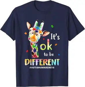 Autism Awareness Shirt Cute Giraffe Animal Its Ok To Be Different T-Shirt