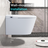 WC intelligent mural en céramique avec réservoir intégré, fonctionnalités essentielles modernes, gain de place, vente en gros pour salle de bain