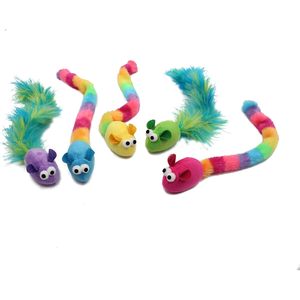 Premium 5 giocattoli interattivi per gatti con piume di erba gatta Multi-colore per topi con coda di piume lunghe scatola di stoffa resistente per gatti - Product Image 4
