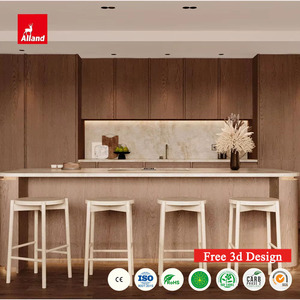 Cuisine scandinave moderne en <span class=keywords><strong>bois</strong></span>, armoires de cuisine personnalisées en chêne blanc et placage de noyer, avec portes, plan de travail en granit - Product Image 1