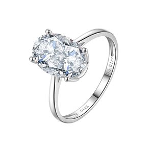Anillo de compromiso solitario de corte ovalado de 3 quilates personalizado de fábrica SGARIT, oro blanco de 14K, 4 puntas, diseño bypass, vástago liso, anillo de promesa. - Product Image 1