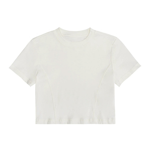 Y2K Retro Crop Tee Mujer Ribbed Bone Pressed Short - Product Image 1