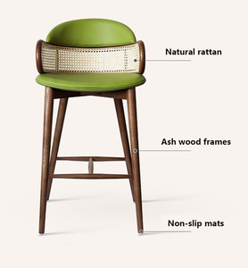 Tabouret de Bar en cuir et bois au Design moderne, mobilier de Restaurant, de cuisine, de salle à manger - Product Image 3