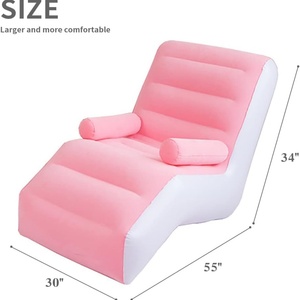 เก้าอี้พักผ่อนพีวีซีแบบพองลม 55*30*34 นิ้ว สีชมพู-น้ำตาล เก้าอี้พับได้สำหรับห้องนอนและห้องนั่งเล่น โซฟาพักผ่อนในร่ม - Product Image 2