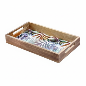 Bandeja Rectangular de madera con estampado esmaltado para servir, Natural Platos y platos de madera, vajilla para el hogar - Product Image 1