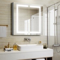 Kabinet Obat Mewah Aluminium Kamar Mandi Pintar, Kabinet Cermin Kamar Mandi LED Pasang Di Dinding Permukaan Kabinet Obat Mewah 24-32 Inci