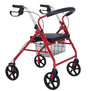 Foldable Four <b>Wheeled</b> <b>Walker</b> For Elderly Rehabilitation Aid With Storage Basket Lightweight Manual Mobility Assistive Device - Product Image 2