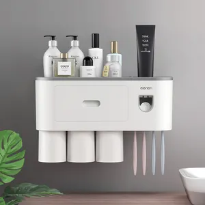 Drinking razor 3 cup automatic storage organizer kids toothpaste dispenser accessory set bathroom wall mount toothbrush holder