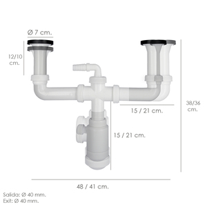 Doppio sifone con valvola estensibile da 1-1/2" con scarichi da 0/70 mm. - Product Image 2