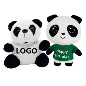 promotional gifts soft panda bear stuffed animal toys cute panda plush toy teddy bear with logo printing shirts