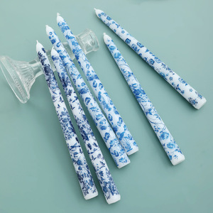 25cm <strong>Blue</strong> White Soybean Mixed Wax Cylindrical Candlestick Chinese Romantic Candlelight Dinner Wedding Festival <strong>Candle</strong> - Product Image 4