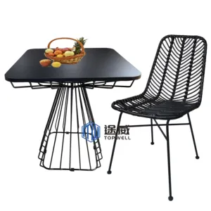 Outdoor Metal Table Steel Wire Square Glass Dining Rectangular Glass Top Dining Outdoor Tables