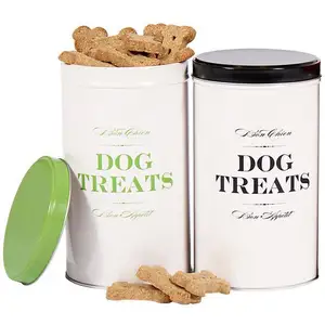 2023 new cute large food grade dog treat storage tin sealed empty tall metal bulk round natural dog food tin