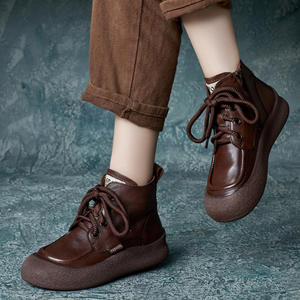 Nouvelles bottes Martin à plateforme pour femme, style britannique, faites à la main, en cuir de vachette, à bout rond, à lacets croisés, montantes, collection automne-hiver - Product Image 1