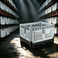 Bacs de rangement en plastique HDPE avec couvercles, robustes, revêtement poudré gris, capacité 1000 kg, assemblés pour le transport logistique