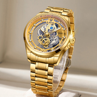 Montres LIGE LG8997 dorées transparentes pour hommes, montre sport étanche à quartz dorée, montre de luxe à cadran ajouré, montre-bracelet pour homme, coffret cadeau