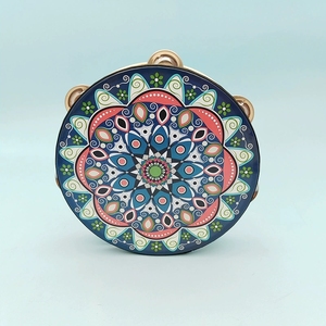 Wholesale Mandala Floral Printed Wooden Orff Percussion Instrument Tambourine <b>Drum</b> With Single Row Metal Jingles For Performance - Product Image 3