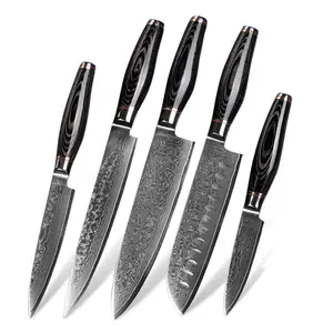 Conjunto de facas de cozinha luxuosas de aço Damasco para chef, conjunto de facas de cozinha japonesas de alto carbono