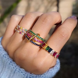Fashion Women Lady Jewelry Red Green Blue Cz Eternity <strong>Stack</strong> <strong>Ring</strong> Set Gorgeous European Female Finger Jewelry - Product Image 3