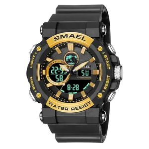 Smael8048ファッション防水秒ディスプレイ男性LEDデジタルクォーツ電子時計発光機能マップ地球Relojes
