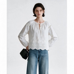 White Embroidered Women Blouse Lace Detail Long Sleeve <b>shirts</b> <b>Boho</b> Style for Daily Wear - Product Image 6