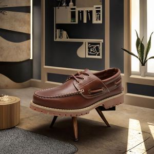Maden Men's Boat Shoes Loafers Retro British 3-Eye Low Top Workwear Classic Summer Winter Cow Leather Breathable - Product Image 3