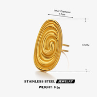 Cincin Geometris Elips Tebal Bahan Stainless Steel Gaya Eropa dan Amerika, Cincin Spiral Garis Hip-hop Mewah untuk Wanita