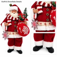 Figurine du Père Noël de 27 cm (10,6 pouces) avec sac cadeau, écharpe rayée et flocon de neige, décoration de table de Noël