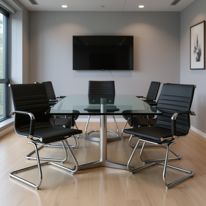 Juego de 2 Sillas Ejecutivas de Oficina en Cuero PU Negro con Base de Metal Cromado, Diseño Moderno para Sala de Conferencias - Product Image 2