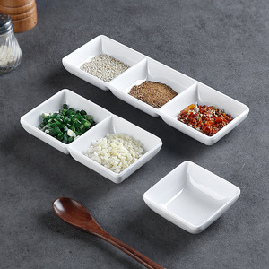 Plats à sauce en mélamine blanche, forme carrée, deux ou trois compartiments, pour servir des assaisonnements de fondue et de barbecue - Product Image 3