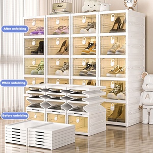 <strong>Foldable</strong> Dustproof Plastic <strong>Shoe</strong> Storage Box Integrated <strong>Shoe</strong> Cabinet No Installation Required Stackable <strong>Rack</strong> for Household Usage - Product Image 2