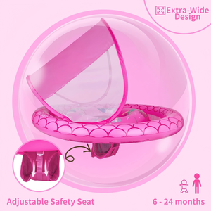 Bouée de piscine pour bébé en PVC rose à écailles de sirène avec auvent solaire amovible et siège de sécurité réglable - Product Image 2