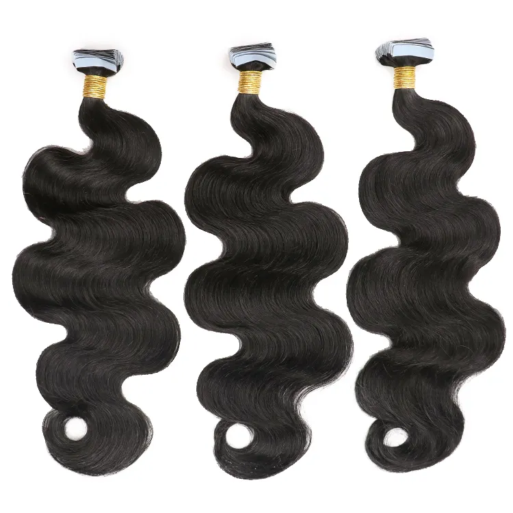Natural color body wave cuticle aligned remy tape in hair extensions