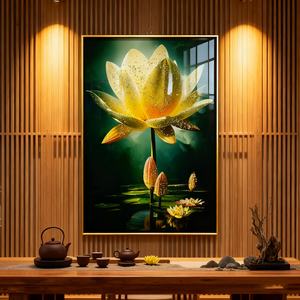 Peinture sur Porcelaine LED Personnalisée en Usine, Décoration Murale HD, Paysage de Fleur de Lotus, Hall d'Entrée, Salon - Product Image 2