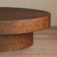 Majestätischer Runder Mappa Burl Couchtisch, Exotischer Holz-Säulentisch, Luxuriöser Organischer Moderner Minimalistischer Lounge-Tisch