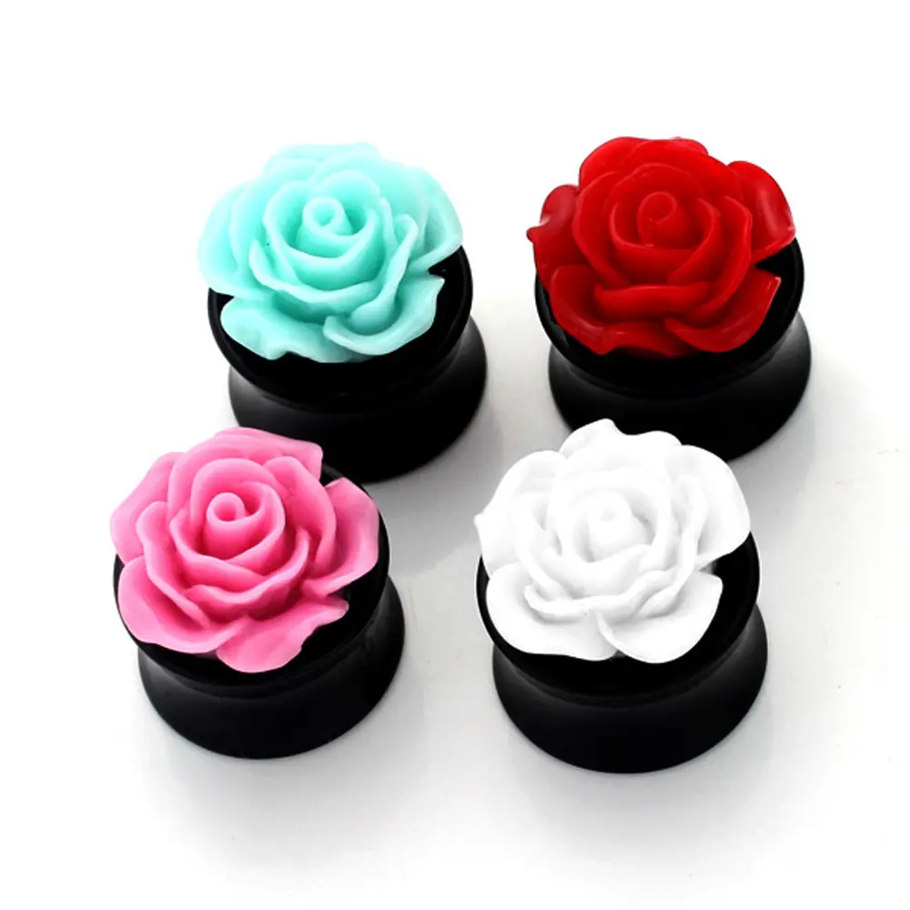 Fashionable Acrylic Rose Flower Ear Plug Piercing Flesh Ear Tunnels For Body Jewelry
