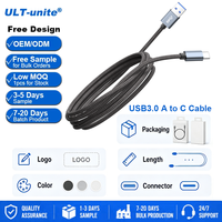 Câble USB ULT-unite 3A PD 60W à charge rapide 10 Gbit/s USB Type A vers Type C avec gaine tressée, compatible OEM LOGO, longueur et emballage personnalisables
