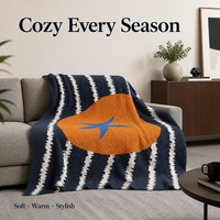Plaid Orange Star à rayures bleu marine, semi-velours, lavable en machine, doux pour la peau, chaud, pour canapé et maison, vente en gros