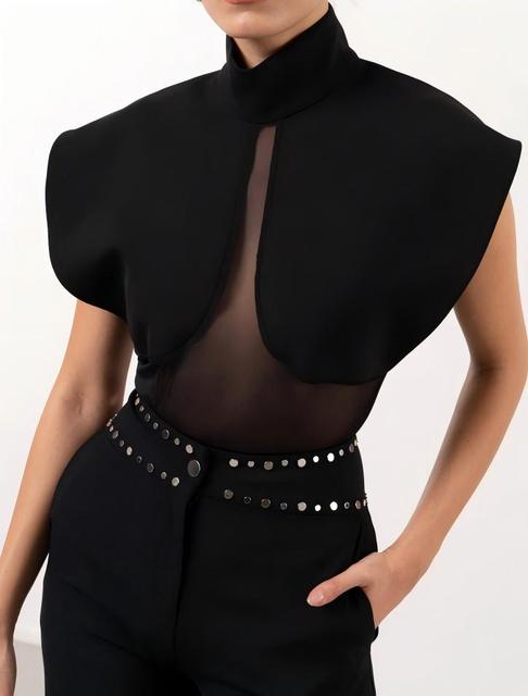 OEM New Arrival High Quality Women Top High Neck Bodysuit Women Sheer Blouse Women Summer Clothes