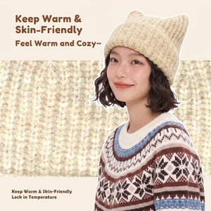 Gorro de Punto Jacquard con Orejas de Gato, 100% Acrílico, con Relieve, Bonito y Cálido, Gorro de Moda para Mujer, Estilo que Estiliza el Rostro - Product Image 4