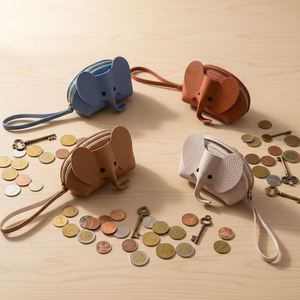 Zipper Closure Mini Elephant Wallet PU Leather Handmade Coin <b>Purse</b> Wallet <b>Small</b> Items Pouch with Detachable Strap - Product Image 3