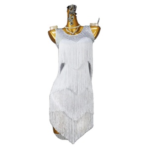 Vestido de Baile Latino con Flecos para Mujer, Color Blanco, Estilo <span class=keywords><strong>Rumba</strong></span>, Diseño Delgado, para Competencia de Baile Profesional, 2026 112 W - Product Image 1